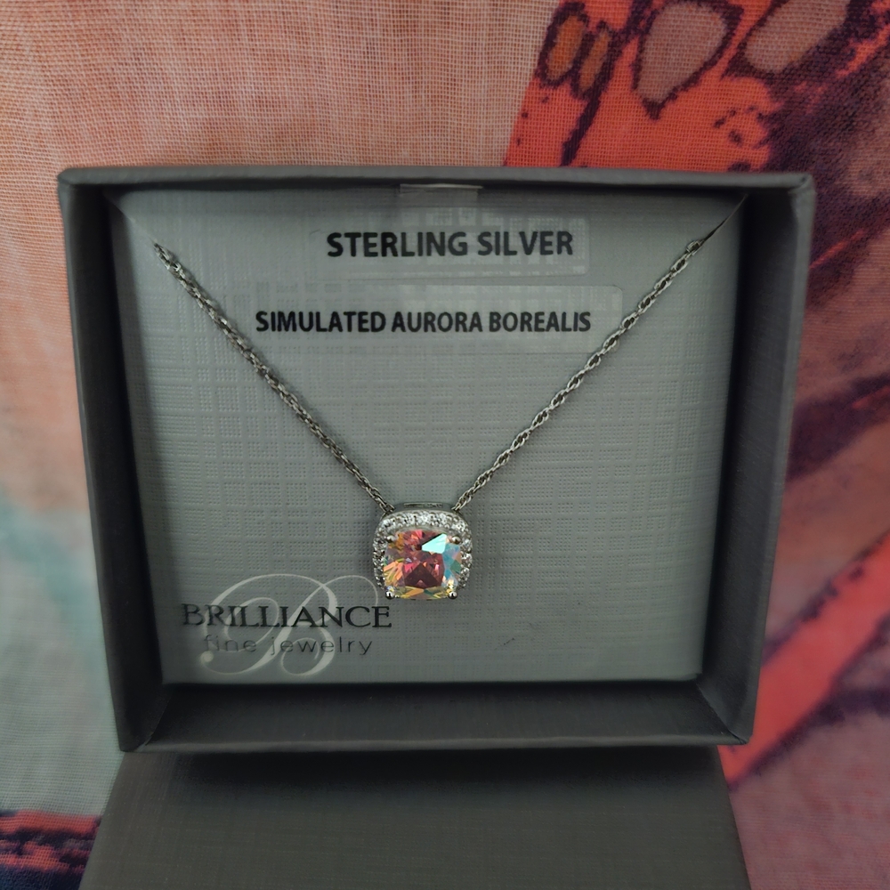 Sterling Silver Aurora Borealis Pendant Necklace - Multicolor